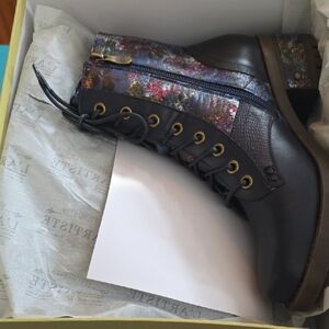 L'ATISTE Black and Floral Lace Up Boots